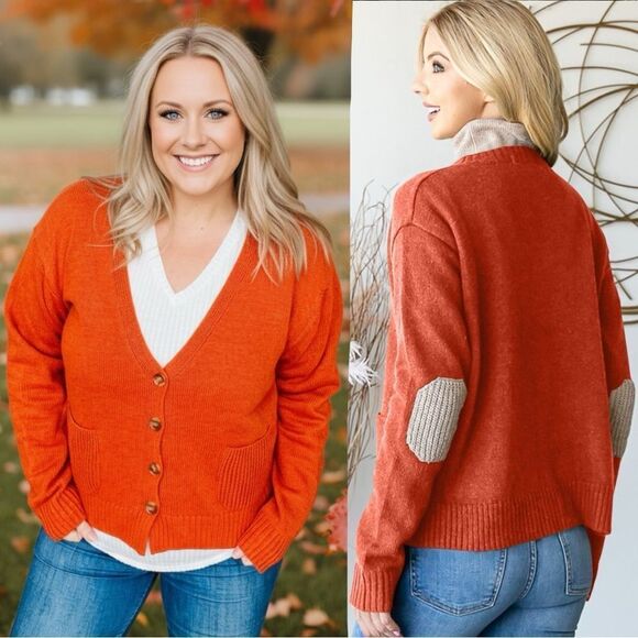 Hemish Sweaters - Orange/Red Long Sleeve V Neck Button Down Cardigan 2XL/3XL NWT - Heimish